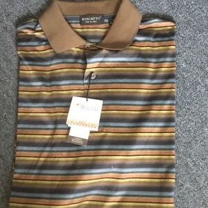 Riscatto Men's Striped Polo in Brown and Blue made in Italy